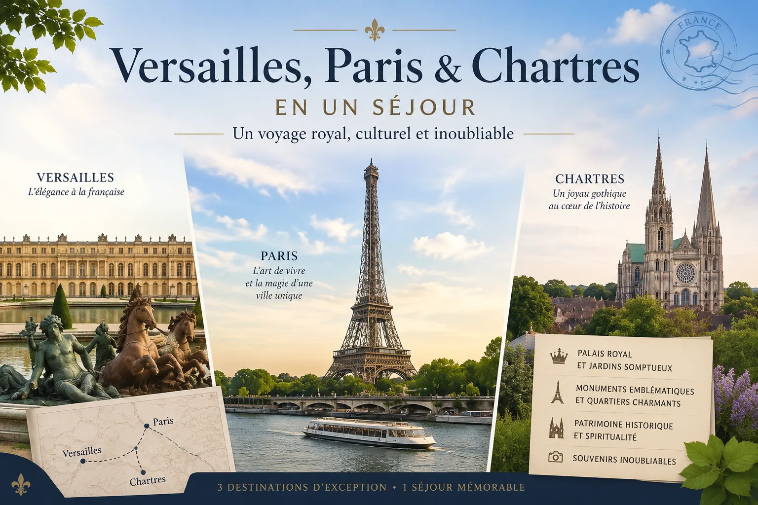 Versailles, Paris et Chartres en un séjour depuis le Prieuré Saint-Bû